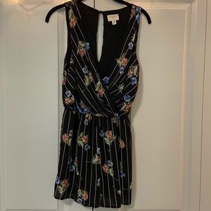 Everly Black with White Stripes Floral Romper